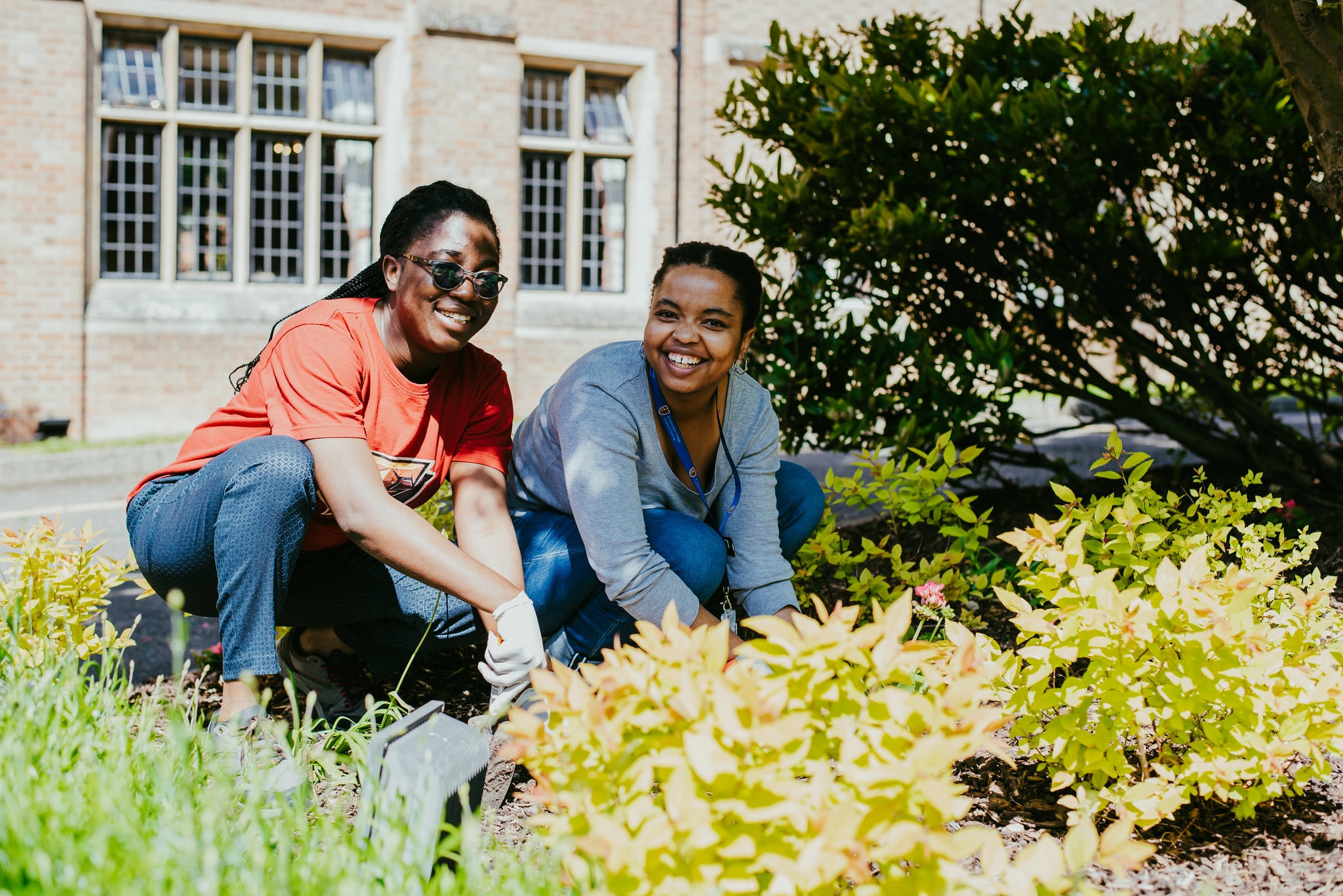 Student gardening