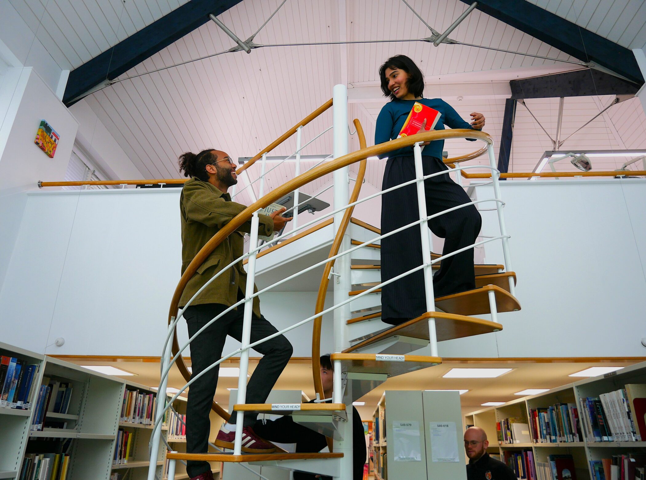 Students on library stairs
