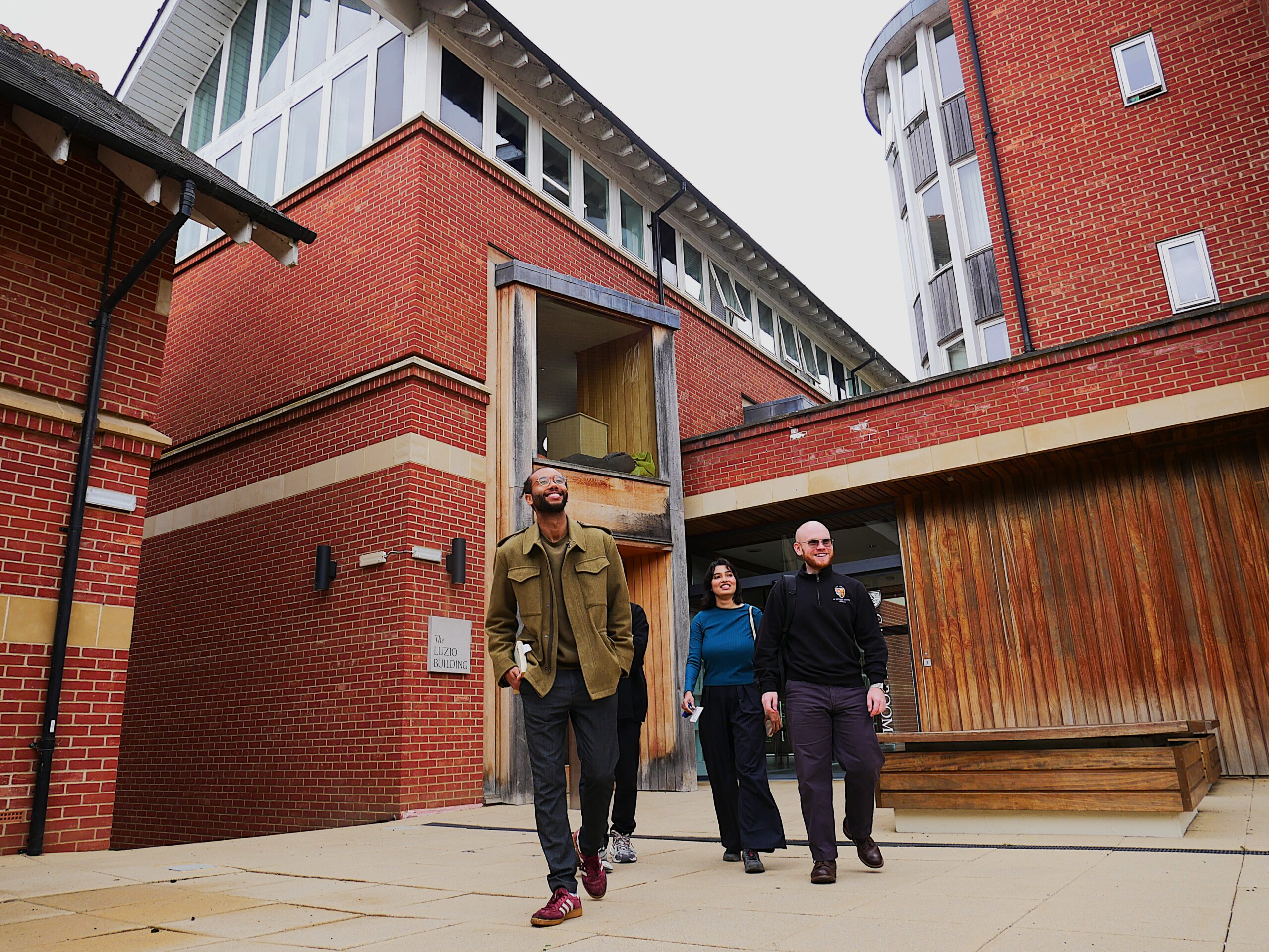 Students outside library building
