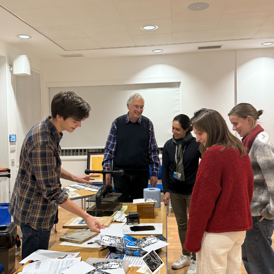 St Edmund's students at a previous lino printing workshop led by Gordon Chesterman
